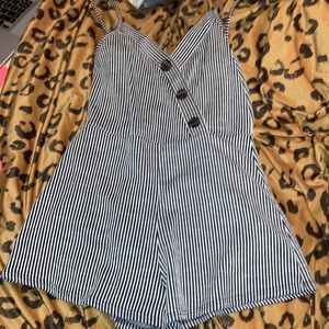 Pin striped buttoned romper